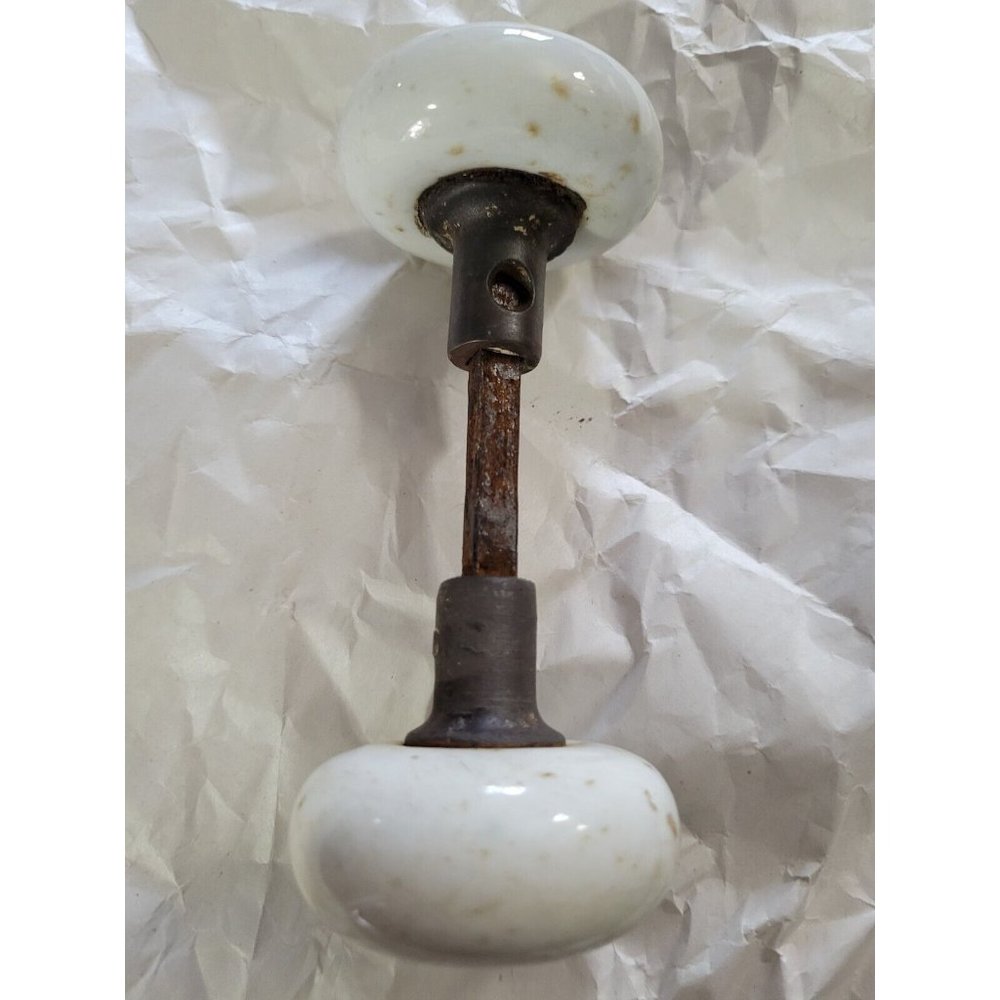 White Porcelain Door Knob Handle Set Spindle Vintage